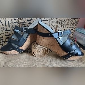 Guess Size 10 Black Cork Wedges